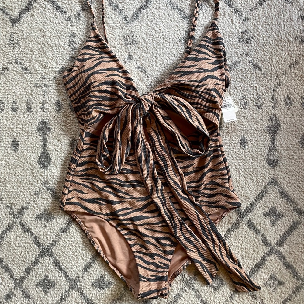 Aerie Pique Animal Print Wrap One Piece Swimsuit
